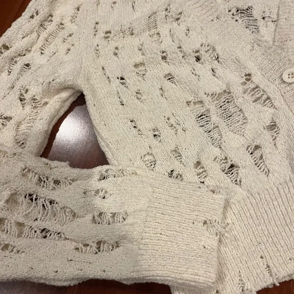 ZARA Cardigan Sweater Knit Cream Beige Distressed Button Front Long Sleeve New S - Picture 9 of 10